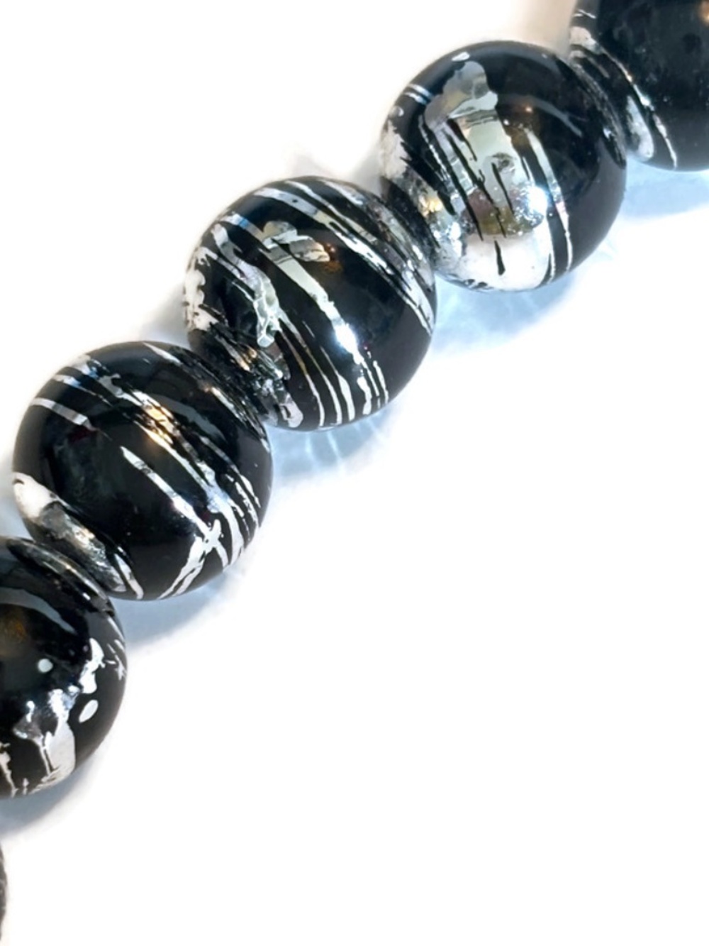 As Low As $2 Jet and Silver Swirl Round Glass Beads 12mm (20)